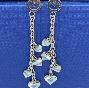 Silver Dangling Hearts Earrings
